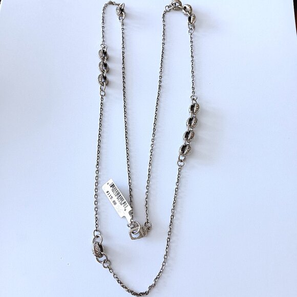 St John Silver Tone & Brown Rhinestone Long Necklace NWT $115 - Picture 1 of 3
